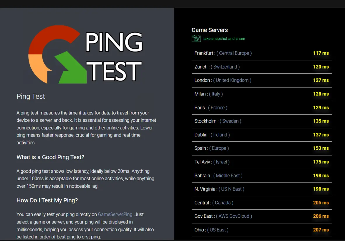 Europe Game Ping