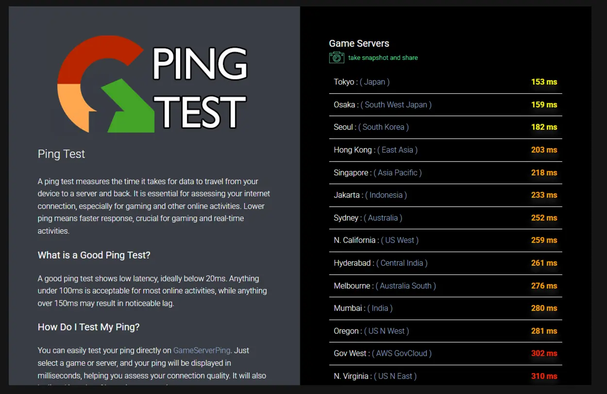 Japan Game Ping