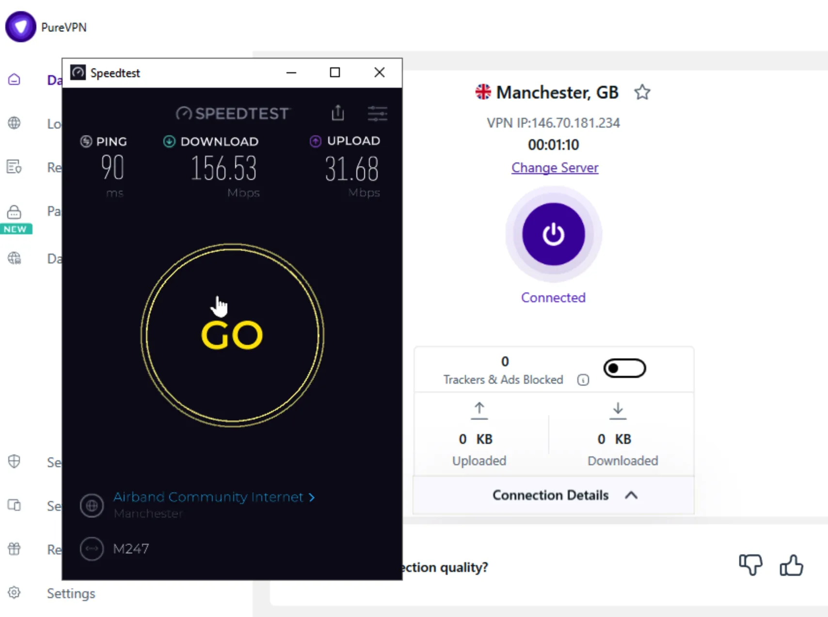 PureVPN UK Speed Test
